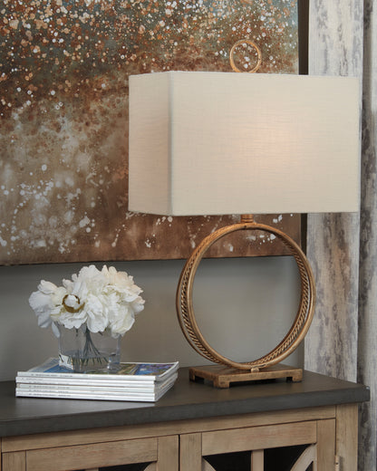 Haines Furniture Outlet - Ashley Furniture - Mahala Lighting - Table Lamp (Set of 2) / Antique Gold Finish - L208124X2