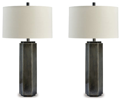 Haines Furniture Outlet - Ashley Furniture - Dirkton Lighting - Table Lamp (Set of 2) / Antique Pewter - L208324X2