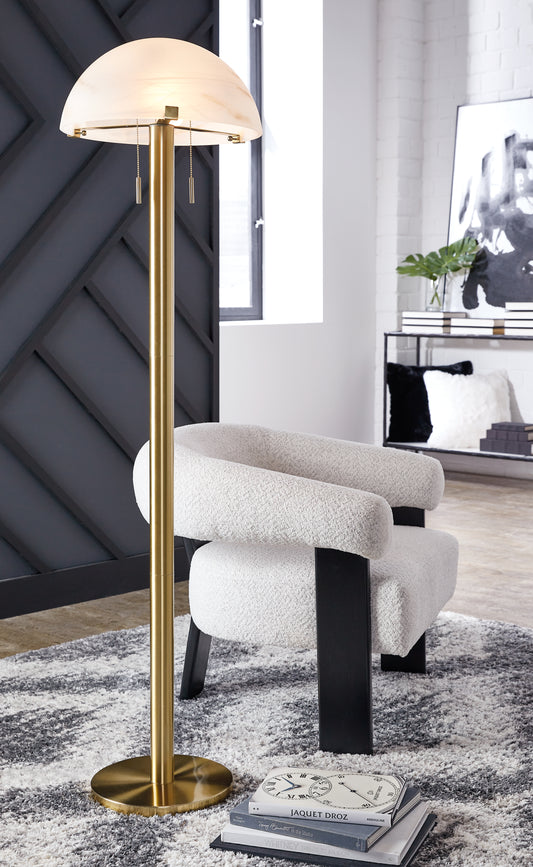 Haines Furniture Outlet - Ashley Furniture - Tobbinsen Lighting - Metal Floor Lamp (1/CN) / Brass Finish - L208421