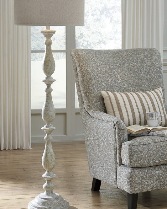 Haines Furniture Outlet - Ashley Furniture - Bernadate Lighting - Poly Floor Lamp (1/CN) / Whitewash - L235341