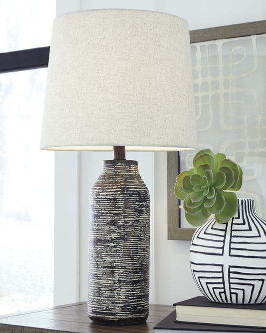 Haines Furniture Outlet - Ashley Furniture - Mahima Lighting - Paper Table Lamp (Set of 2) / Black/White - L235584