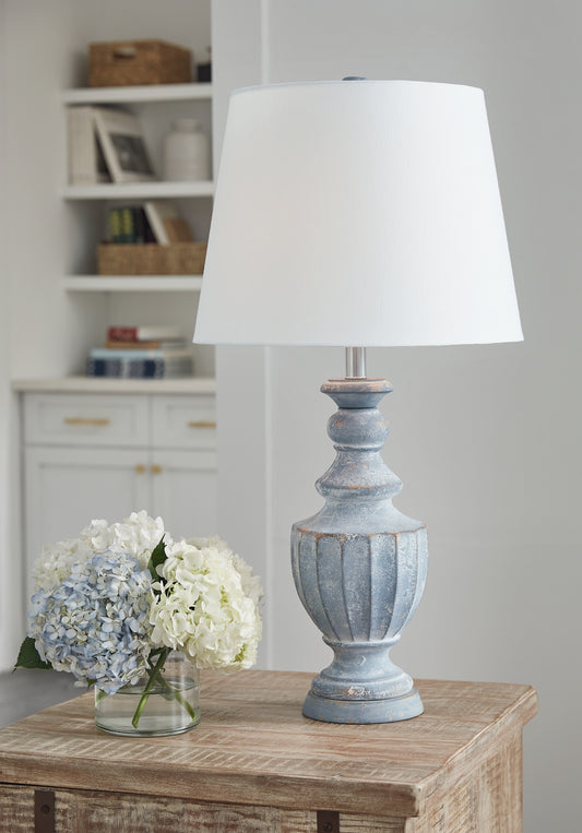 Haines Furniture Outlet - Ashley Furniture - Cylerick Lighting - Table Lamp (Set of 2) / Antique Blue - L235714X2