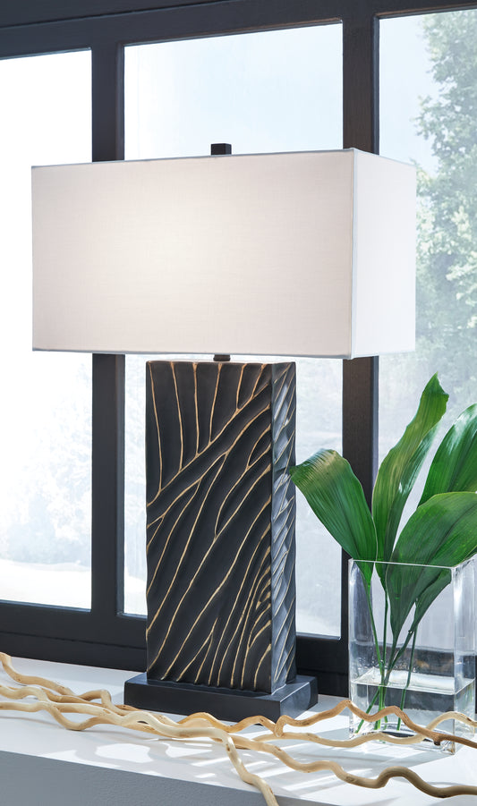Haines Furniture Outlet - Ashley Furniture - Bartlen Lighting - 2-Piece Lamp Set / Black/Gold Finish - L235774X2