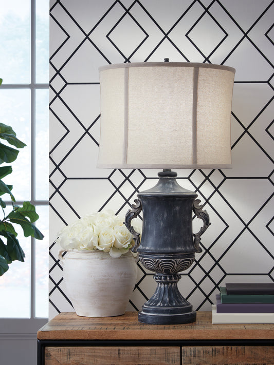 Haines Furniture Outlet - Ashley Furniture - Morvanford Lighting - Poly Table Lamp (1/CN) / Antique Black - L235834
