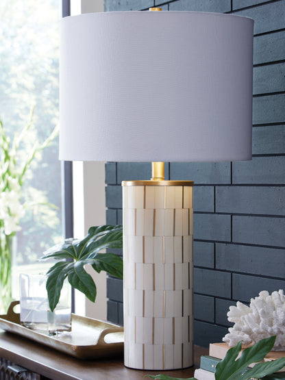Haines Furniture Outlet - Ashley Furniture - Faridworth Lighting - Poly Table Lamp (1/CN) / White/Gold Finish - L235954