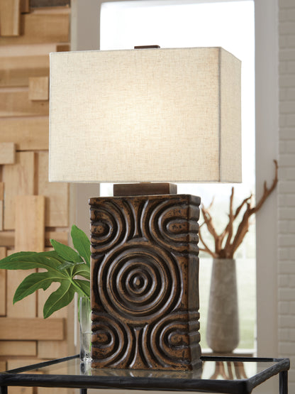 Haines Furniture Outlet - Ashley Furniture - Heathbury Lighting - Paper Table Lamp (1/CN) / Antique Brown - L235964