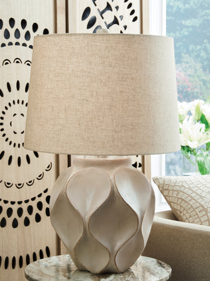 Haines Furniture Outlet - Ashley Furniture - Edselham Lighting - Paper Table Lamp (1/CN) / Distressed Cream - L235974
