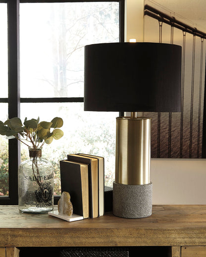 Haines Furniture Outlet - Ashley Furniture - Jacek Lighting - Metal Table Lamp (Set of 2) / Gray/Brass Finish - L243164