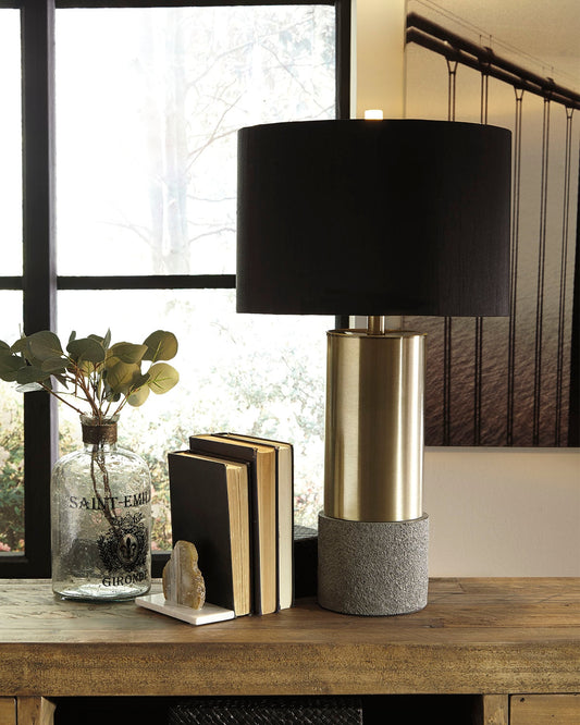 Haines Furniture Outlet - Ashley Furniture - Jacek Lighting - Metal Table Lamp (Set of 2) / Gray/Brass Finish - L243164