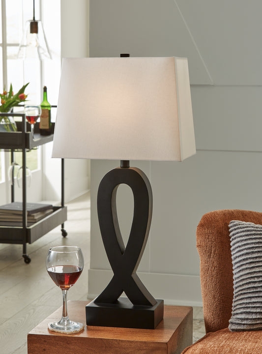 Haines Furniture Outlet - Ashley Furniture - Markellton Lighting - Poly Table Lamp (Set of 2) / Black - L243344