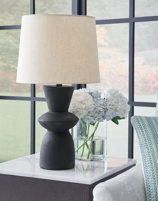 Haines Furniture Outlet - Ashley Furniture - Scarbot Lighting - Paper Table Lamp (Set of 2) / Distressed Black - L243354