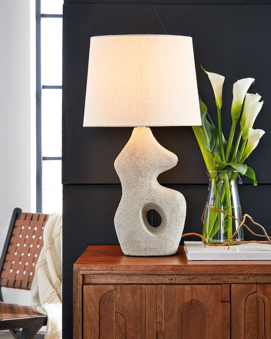 Haines Furniture Outlet - Ashley Furniture - Chadrich Lighting - Paper Table Lamp (Set of 2) / Antique Beige - L243664