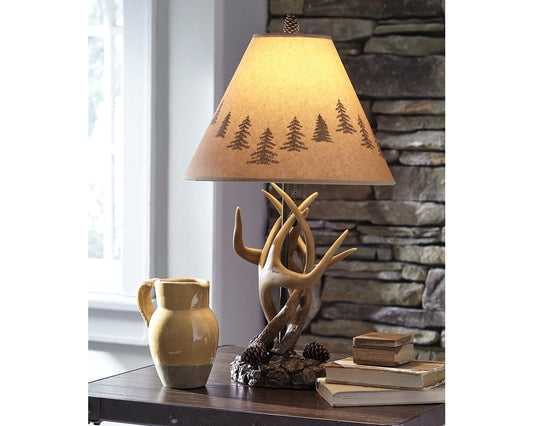 Haines Furniture Outlet - Ashley Furniture - Derek Lighting - Poly Table Lamp (Set of 2) / Brown - L316984
