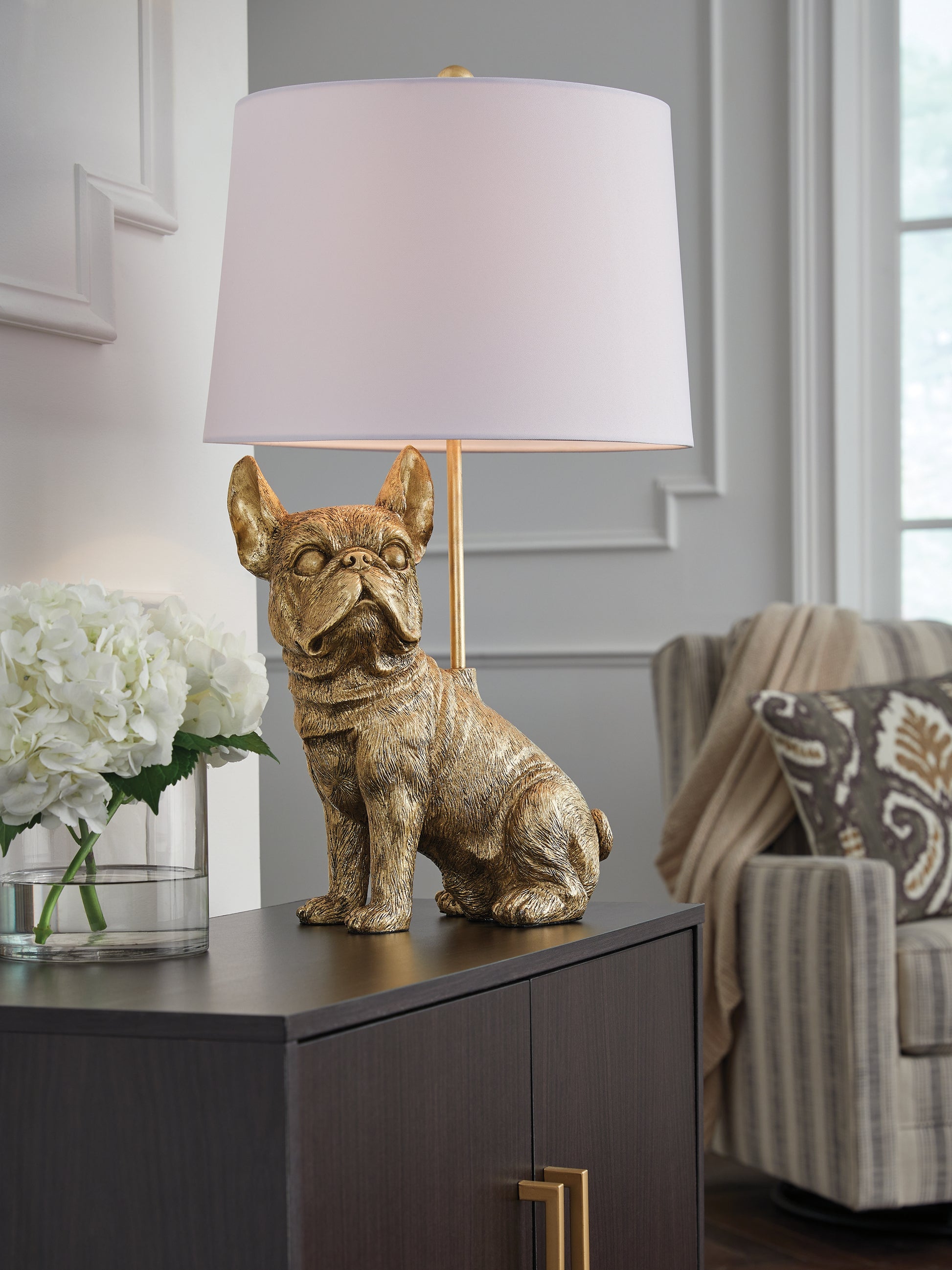 Haines Furniture Outlet - Ashley Furniture - Wadeland Lighting - Poly Table Lamp (1/CN) / Gold Finish - L317054