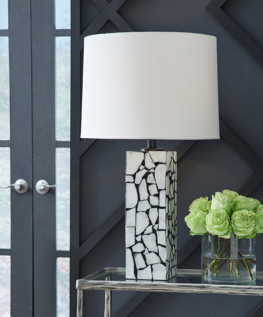 Haines Furniture Outlet - Ashley Furniture - Macaria Lighting - Table Lamp (Set of 2) / White/Black - L429044X2