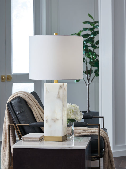 Haines Furniture Outlet - Ashley Furniture - Linderfield Lighting - Alabaster Table Lamp (1/CN) / White/Gold Finish - L429094