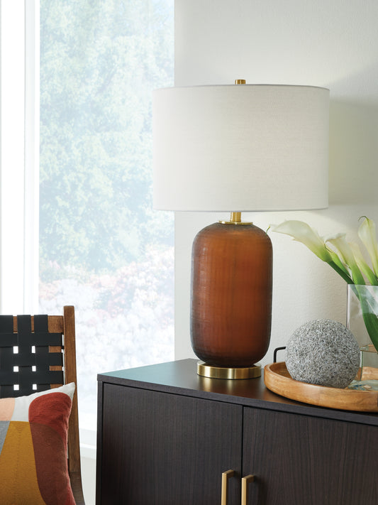 Haines Furniture Outlet - Ashley Furniture - Farberman Lighting - Glass Table Lamp (1/CN) / Amber - L430864