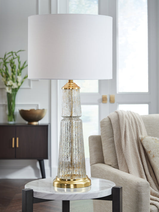Haines Furniture Outlet - Ashley Furniture - Bakersboro Lighting - Glass Table Lamp (1/CN) / Clear/Gold Finish - L430884