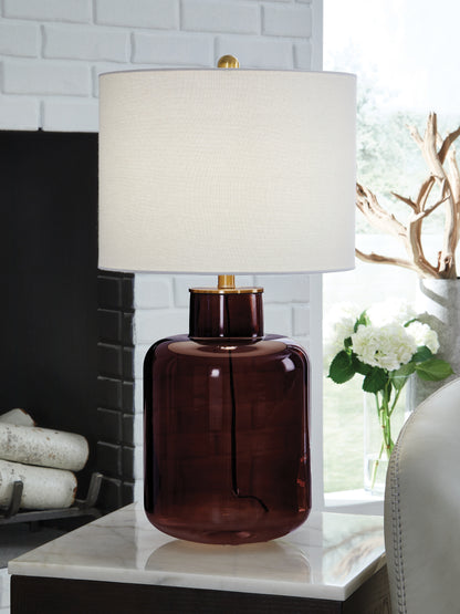 Haines Furniture Outlet - Ashley Furniture - Mette Lighting - Glass Table Lamp (1/CN) / Brown/Gold Finish - L430924