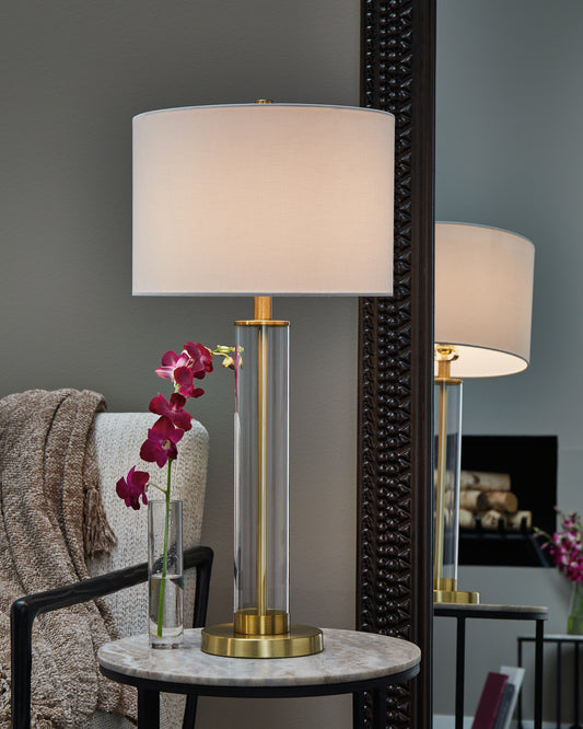 Haines Furniture Outlet - Ashley Furniture - Orenman Lighting - Glass Table Lamp (Set of 2) / Clear/Brass Finish - L431584