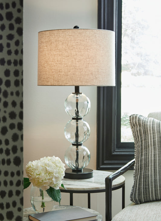 Haines Furniture Outlet - Ashley Furniture - Airbal Lighting - Glass Table Lamp (Set of 2) / Clear/Black - L431604