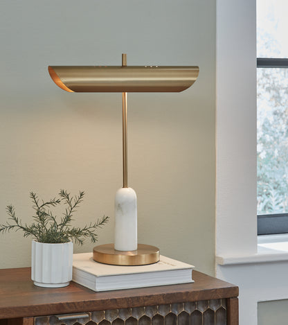Haines Furniture Outlet - Ashley Furniture - Rowleigh Lighting - Marble Desk Lamp (1/CN) / Gold Finish/White - L734392