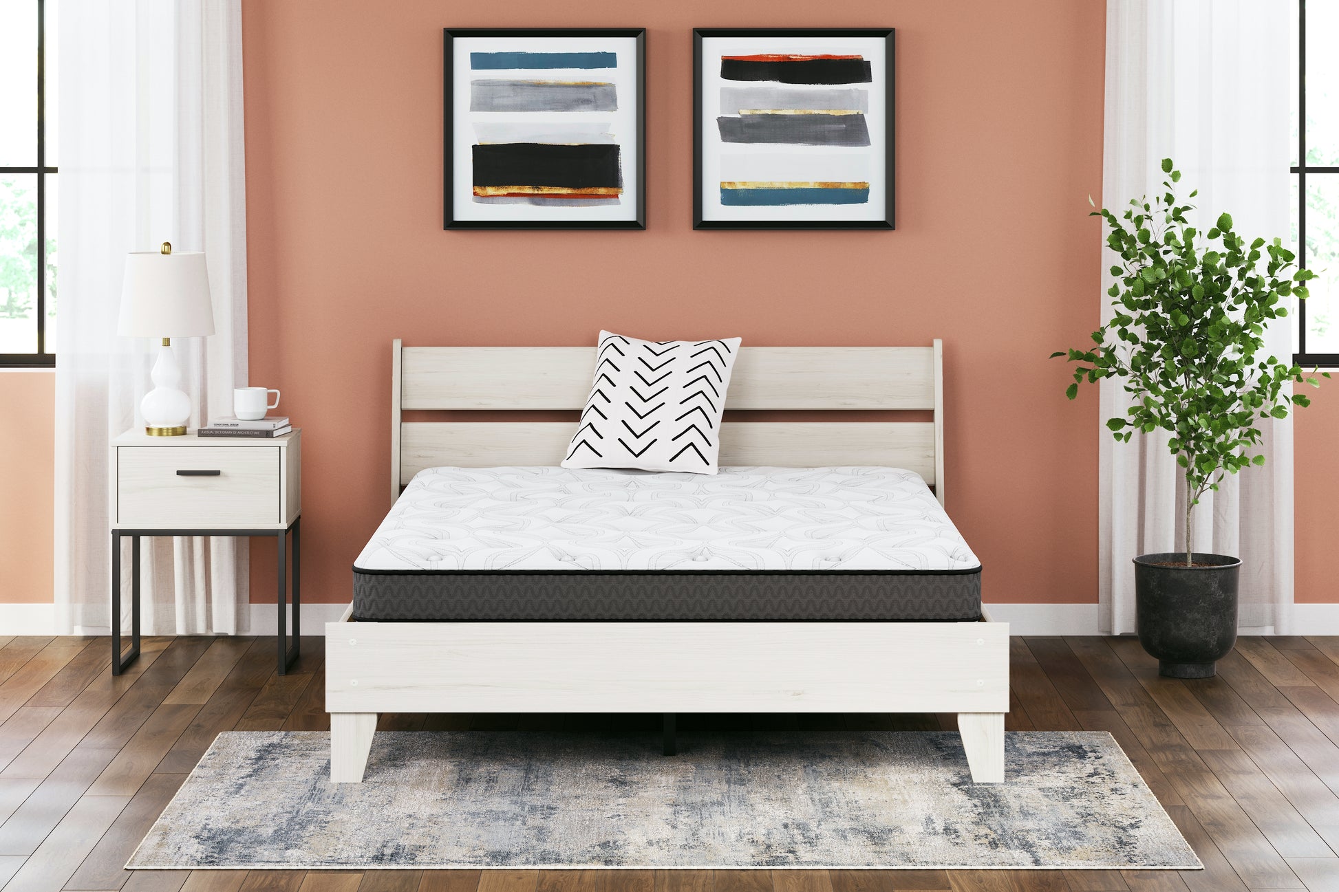 Haines Furniture Outlet - Ashley Furniture - 8 Inch Bonnell Hybrid Mattresses - Queen / White - M58731