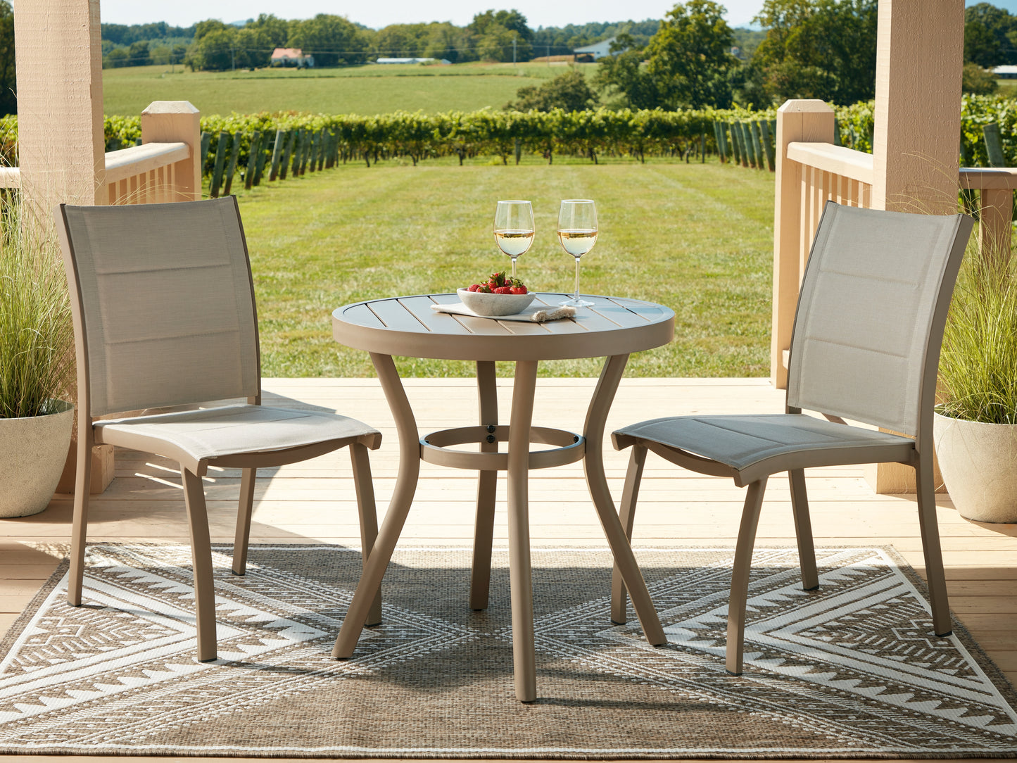 Haines Furniture Outlet - Ashley Furniture - Mission Beach Outdoor - Chairs w/Table Set (3/CN) / Beige - PCP200-050