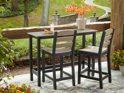 Haines Furniture Outlet - Ashley Furniture - Shoreline Beach Outdoor - Counter Table Set (3/CN) / Black/Beige - PCP221-113