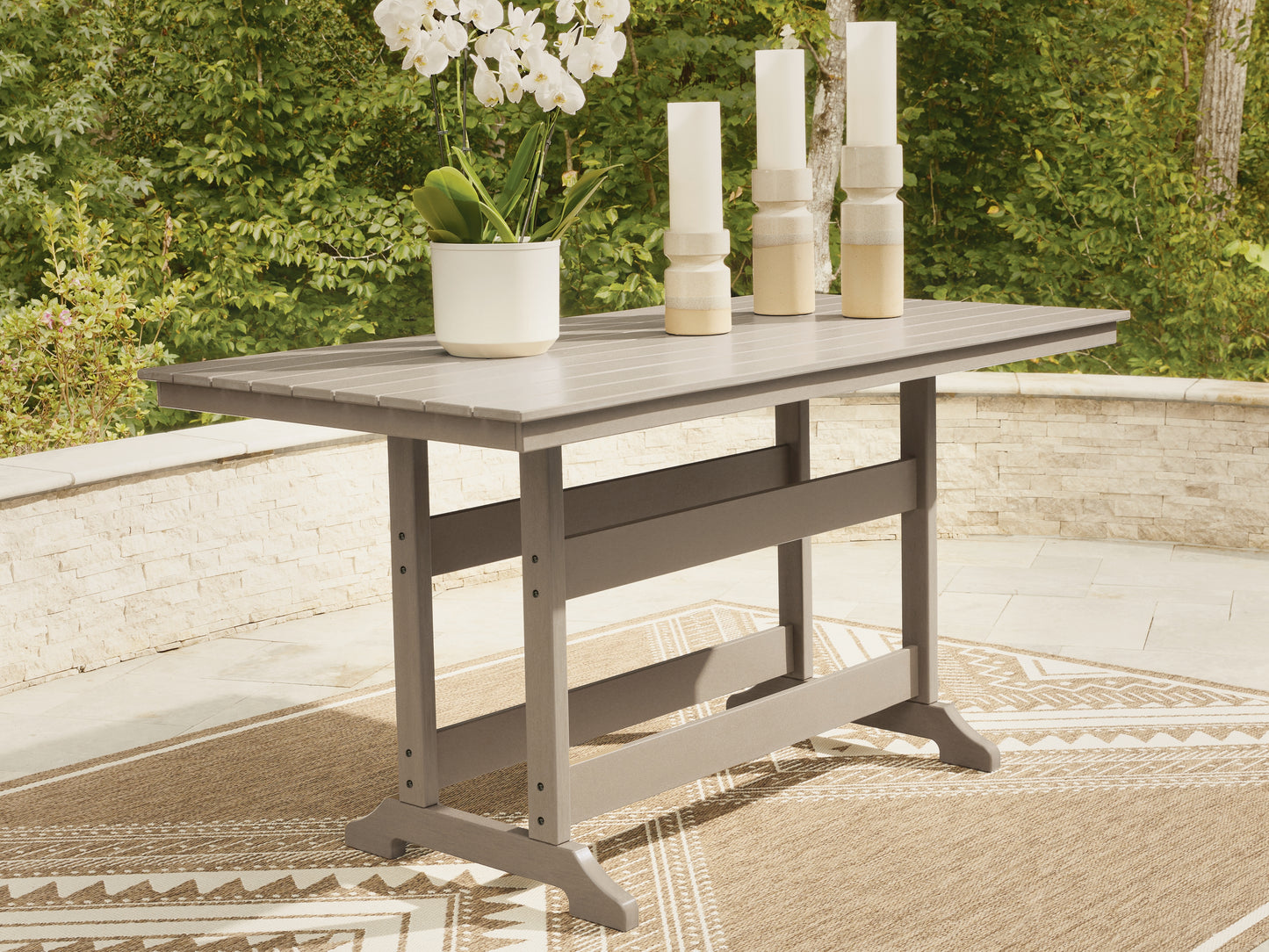 Haines Furniture Outlet - Ashley Furniture - Seacliff Beach Outdoor - RECT COUNTER TABLE W/UMB OPT - PCP228-642
