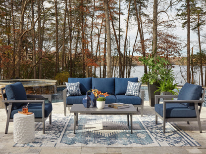 Haines Furniture Outlet - Ashley Furniture - Gali Outdoor - Sofa/Chairs/Table Set (4/CN) / Gray/Blue - P275-081