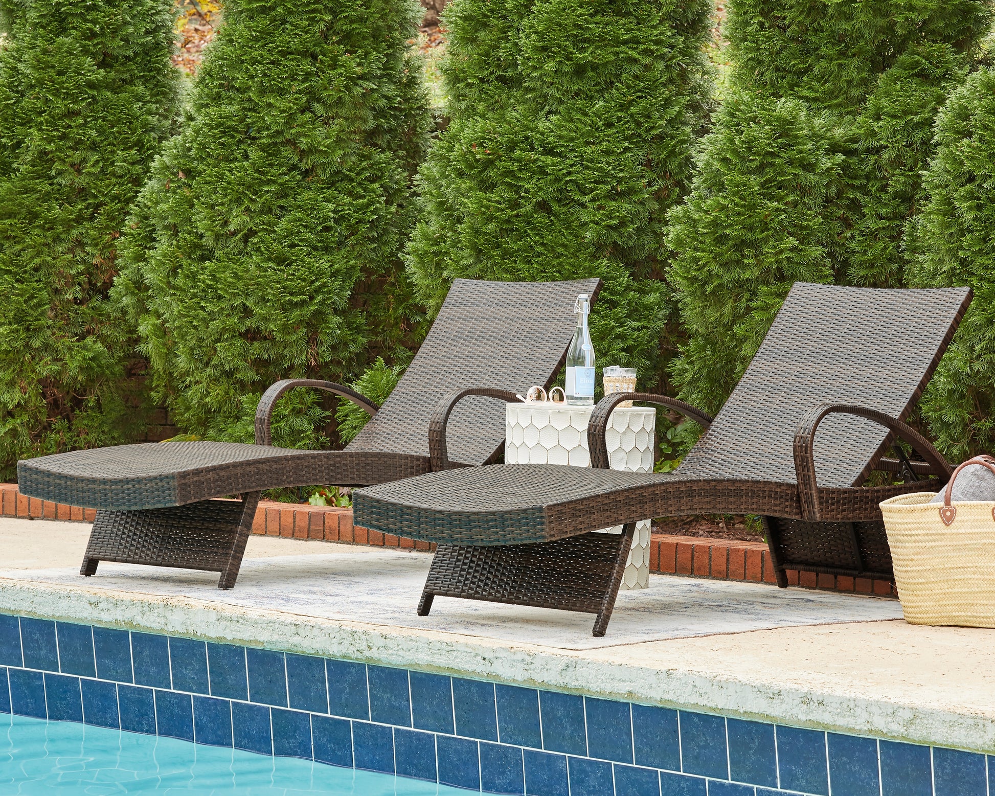 Haines Furniture Outlet - Ashley Furniture - Kantana Outdoor - Chaise Lounge (Set of 2) / Brown - P283-815