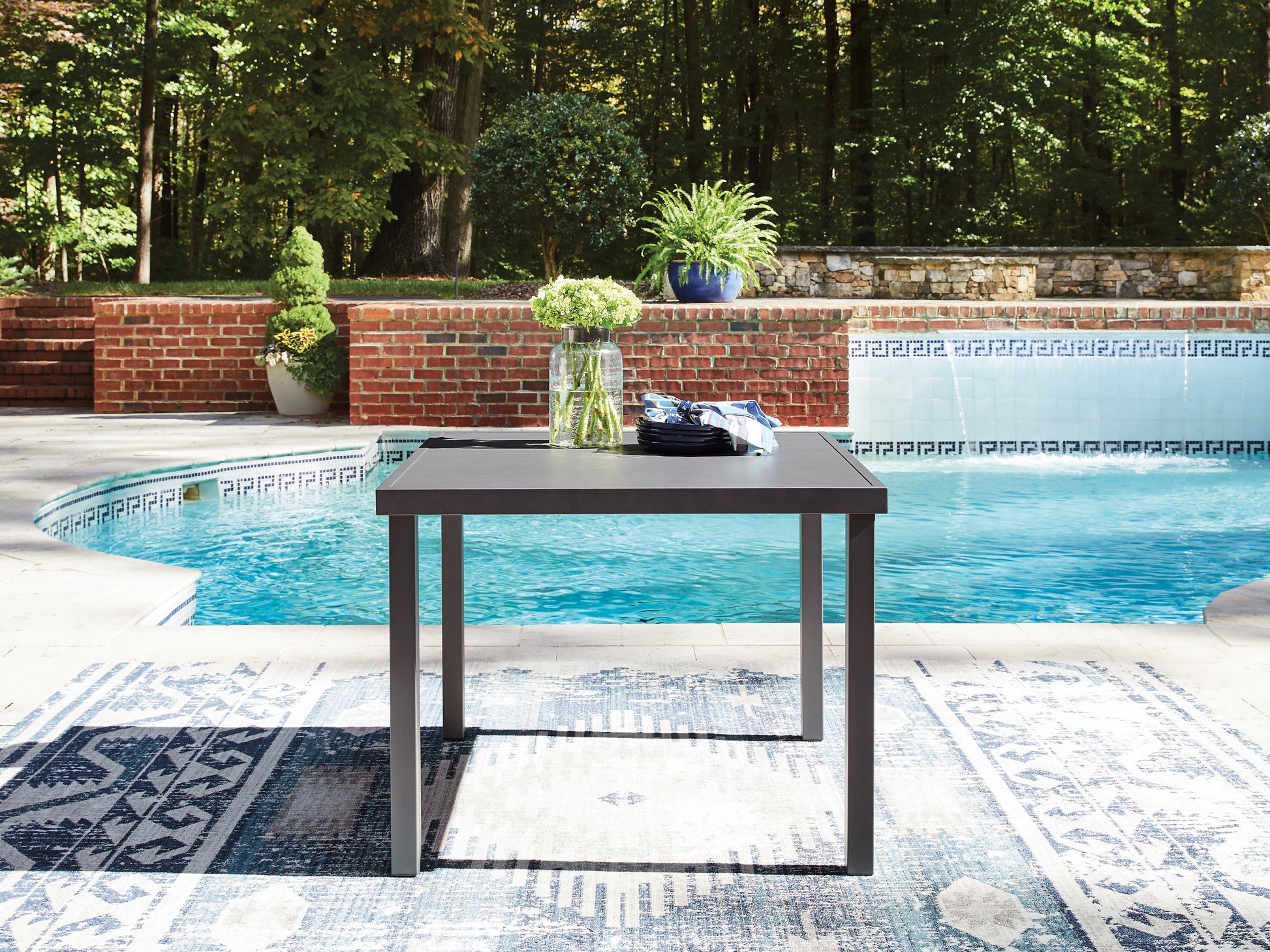 Haines Furniture Outlet - Ashley Furniture - Rocky Creek Outdoor - Square Dining Table w/UMB OPT - PCP326-615