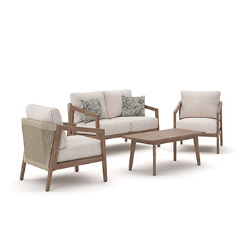 Haines Furniture Outlet - Ashley Furniture - Nature Lane Outdoor - Sofa/Chairs/Table Set (4/CN) - PCP355-081