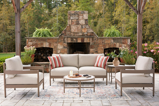Haines Furniture Outlet - Ashley Furniture - Bluff Trail Outdoor - Love/Chairs/Tables Set (5/CN) - PCP383-080