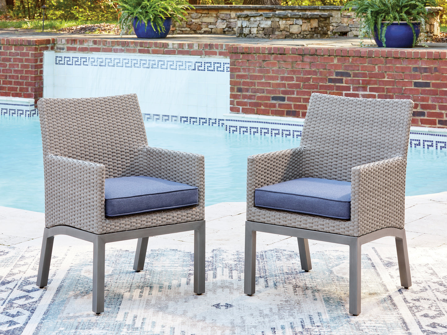 Haines Furniture Outlet - Ashley Furniture - Half Moon Beach Outdoor - Arm Chair With Cushion (Set of 2) / Blue/Gray - PCP418-601A