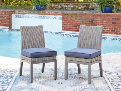 Haines Furniture Outlet - Ashley Furniture - Half Moon Beach Outdoor - Side Chair with Cushion (Set of 2) / Blue/Gray - PCP418-601