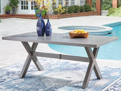 Haines Furniture Outlet - Ashley Furniture - Half Moon Beach Outdoor - RECT Dining Table w/UMB OPT / Gray - PCP418-625