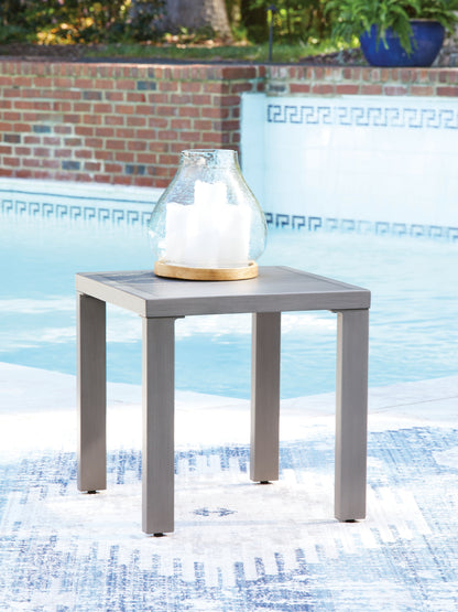 Haines Furniture Outlet - Ashley Furniture - Half Moon Beach Outdoor - Square End Table / Gray - PCP418-702