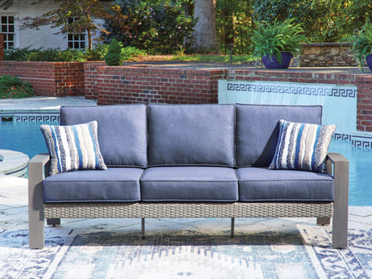 Haines Furniture Outlet - Ashley Furniture - Half Moon Beach Outdoor - Sofa with Cushion / Blue/Gray - PCP418-838