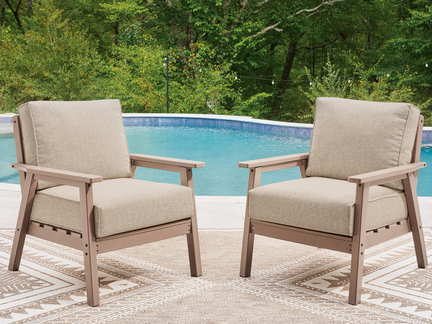 Haines Furniture Outlet - Ashley Furniture - Grover Beach Outdoor - Lounge Chair w/Cushion (Set of 2) / Driftwood - PCP422-820