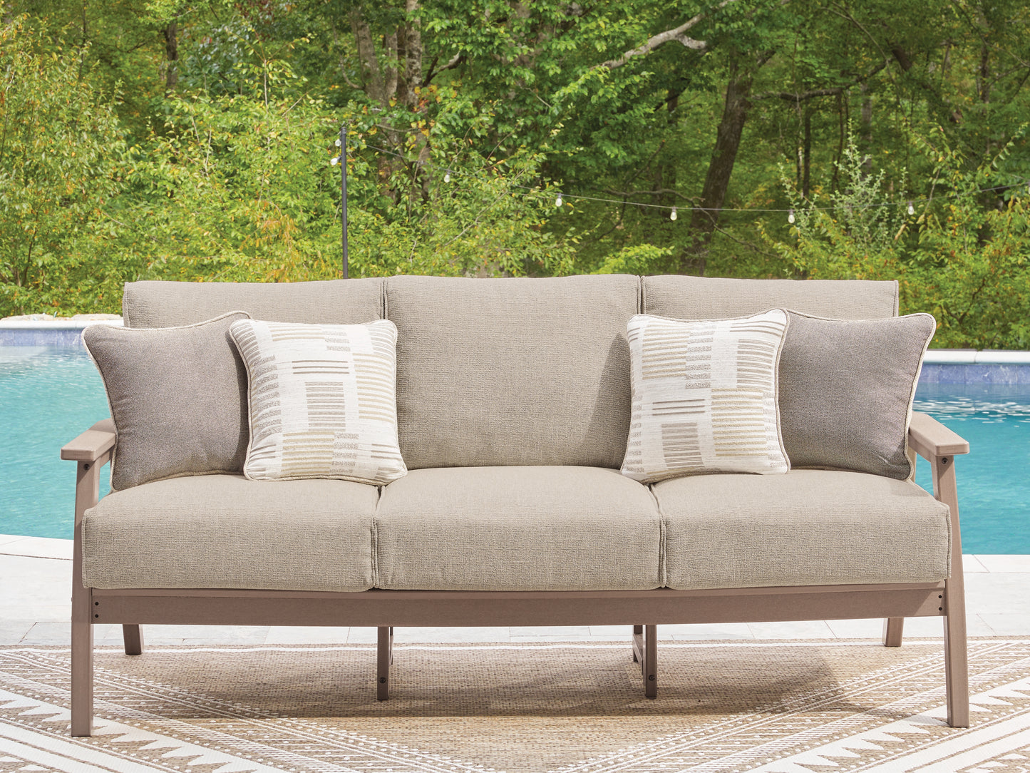 Haines Furniture Outlet - Ashley Furniture - Grover Beach Outdoor - Sofa with Cushion / Driftwood - PCP422-838