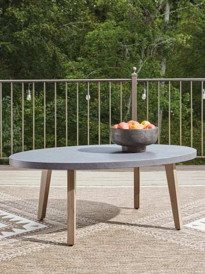 Haines Furniture Outlet - Ashley Furniture - Harmony Headlands Outdoor - Oval Cocktail Table / Natural/Gray - PCP428-701