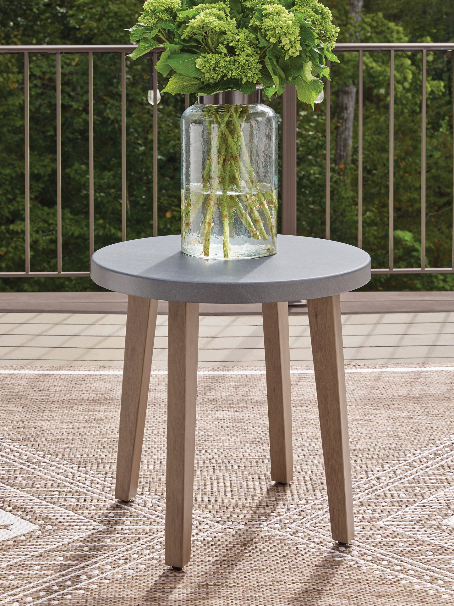 Haines Furniture Outlet - Ashley Furniture - Harmony Headlands Outdoor - Round End Table / Natural/Gray - PCP428-706