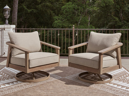 Haines Furniture Outlet - Ashley Furniture - Harmony Headlands Outdoor - Swivel Lounge w/ Cushion / Natural/Gray - PCP428-821
