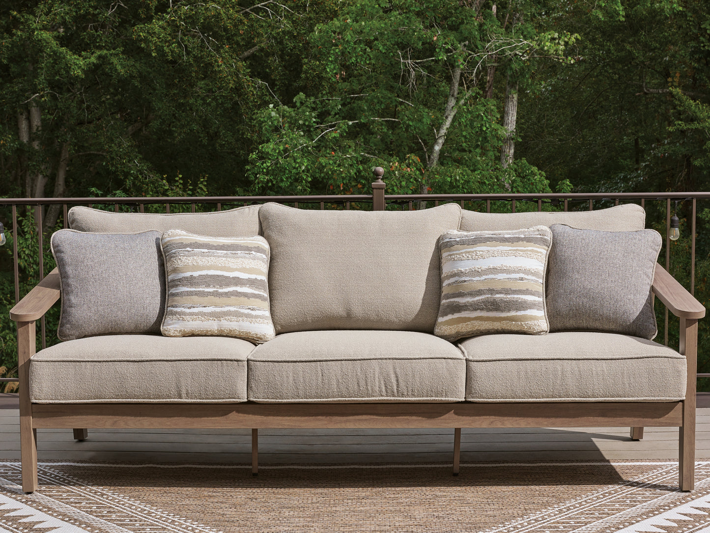 Haines Furniture Outlet - Ashley Furniture - Harmony Headlands Outdoor - Sofa with Cushion / Natural/Gray - PCP428-838