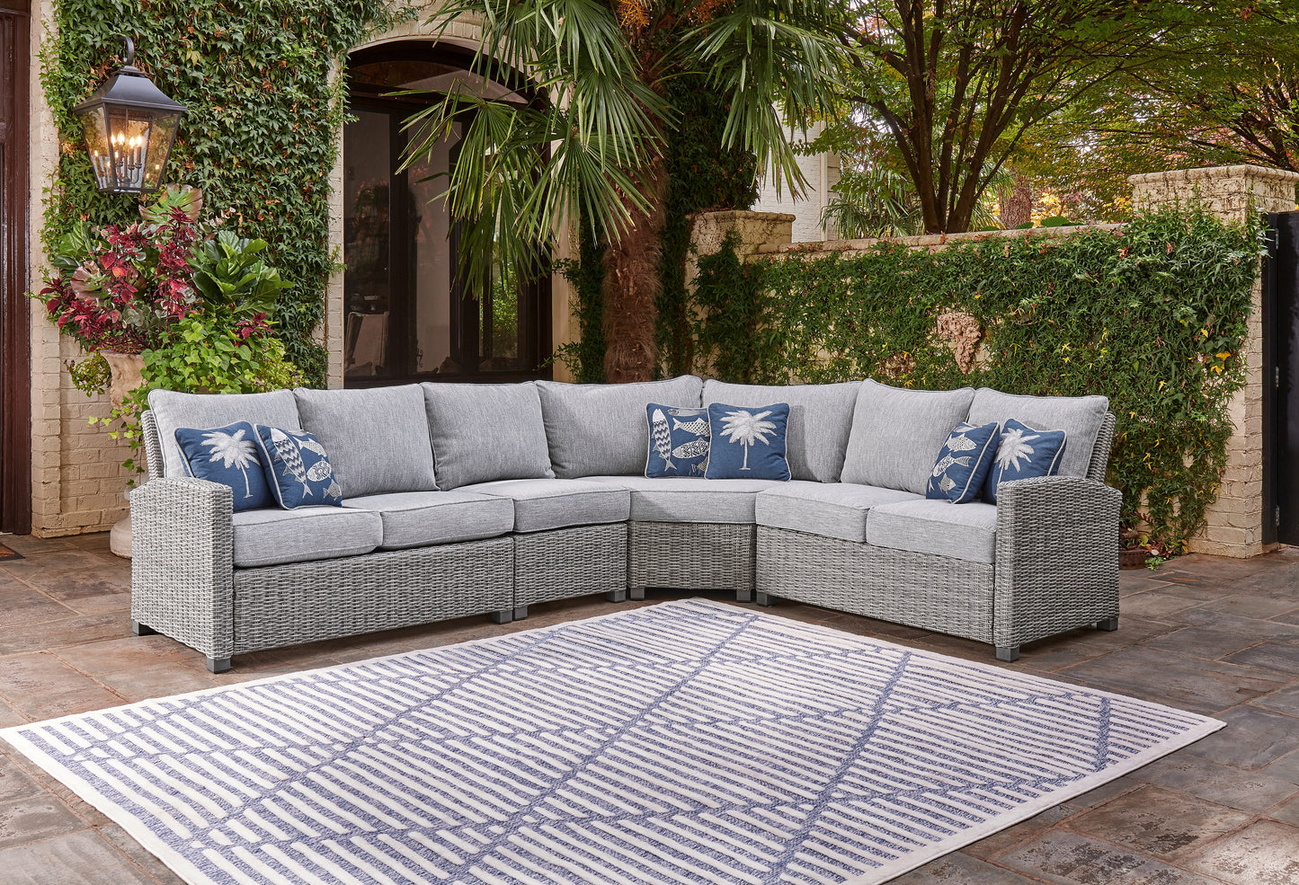 Haines Furniture Outlet - Ashley Furniture - Naples Beach Outdoor - 4-Piece Outdoor Sectional / Light Gray - P439P2