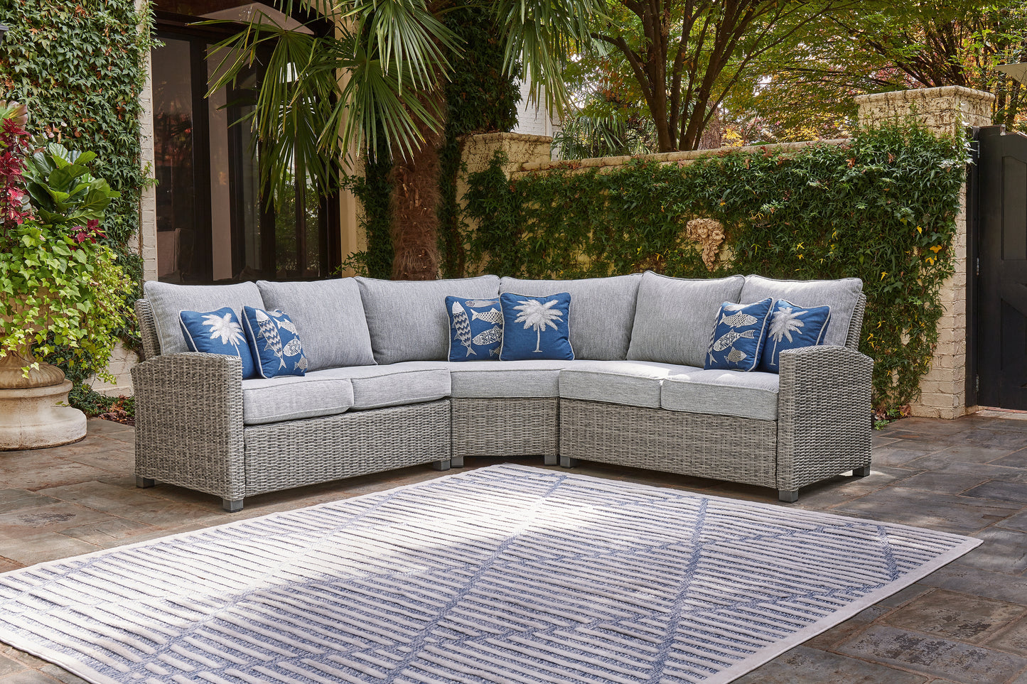 Haines Furniture Outlet - Ashley Furniture - Naples Beach Outdoor - 3-Piece Outdoor Sectional / Light Gray - P439P1