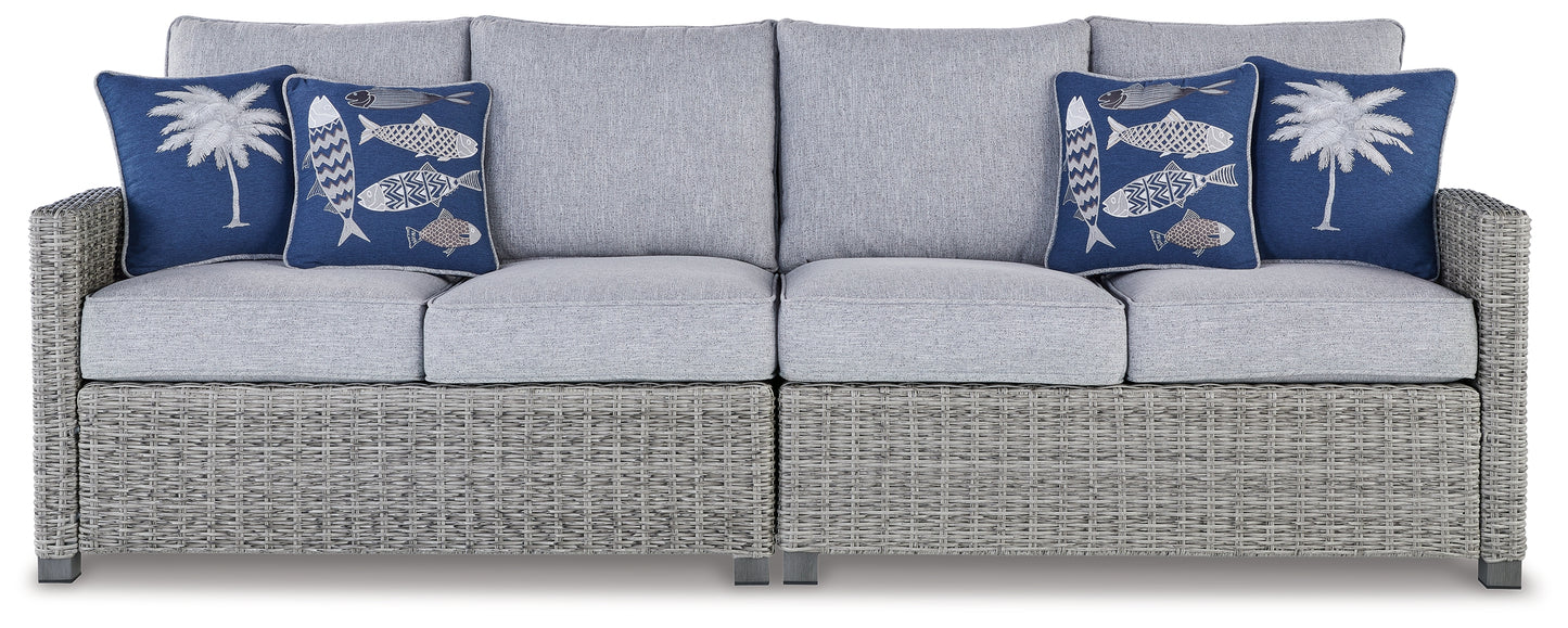 Haines Furniture Outlet - Ashley Furniture - Naples Beach Outdoor - RAF/LAF Loveseat w/CUSH (Set of 2) / Light Gray - P439-854