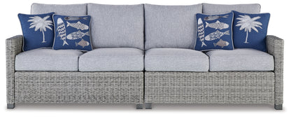 Haines Furniture Outlet - Ashley Furniture - Naples Beach Outdoor - RAF/LAF Loveseat w/CUSH (Set of 2) / Light Gray - P439-854